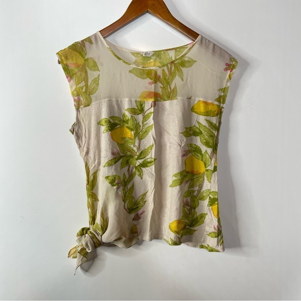 Tiny Lemon‎ Print Silk Blend Top Size Small